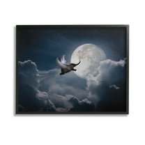 Stupell Industries Flying Elephant & Moon Animals & Insects Painting Black Framed Art Print Wall Art, 14 x 11