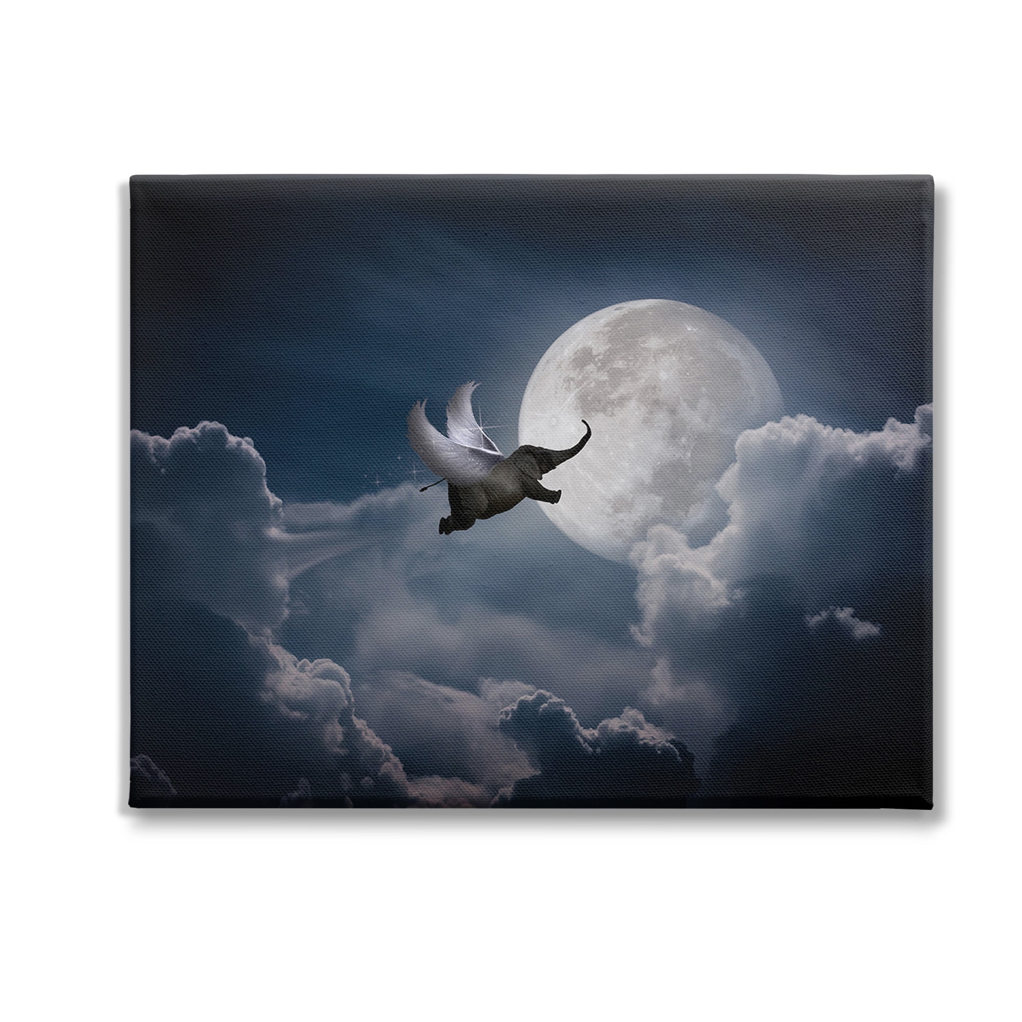 Stupell Industries Flying Elephant & Moon Animals & Insects Painting Gallery Wrapped Canvas Art Print Wall Art, 30 x 24