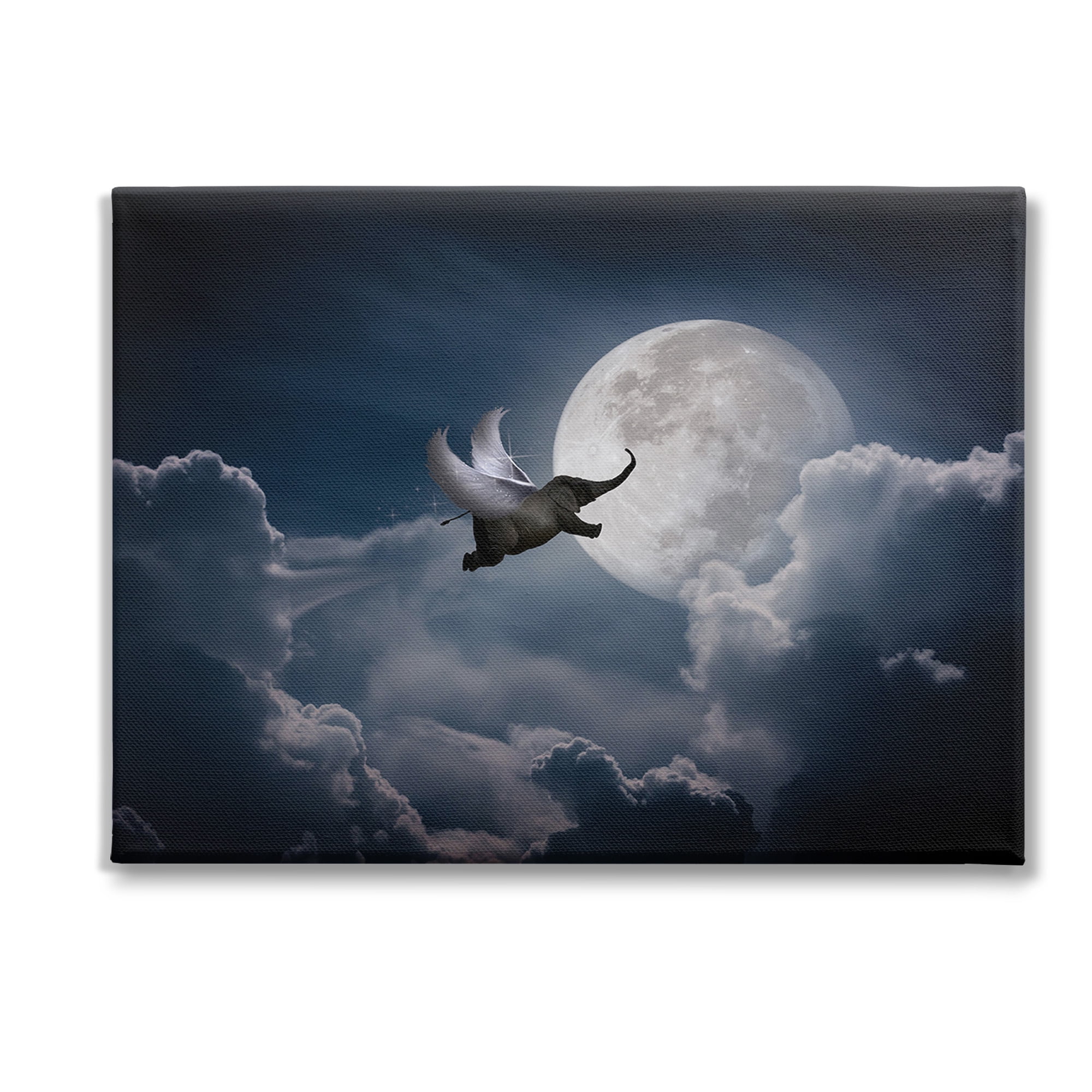 Stupell Industries Flying Elephant & Moon Animals & Insects Painting Gallery Wrapped Canvas Art Print Wall Art, 48 x 36