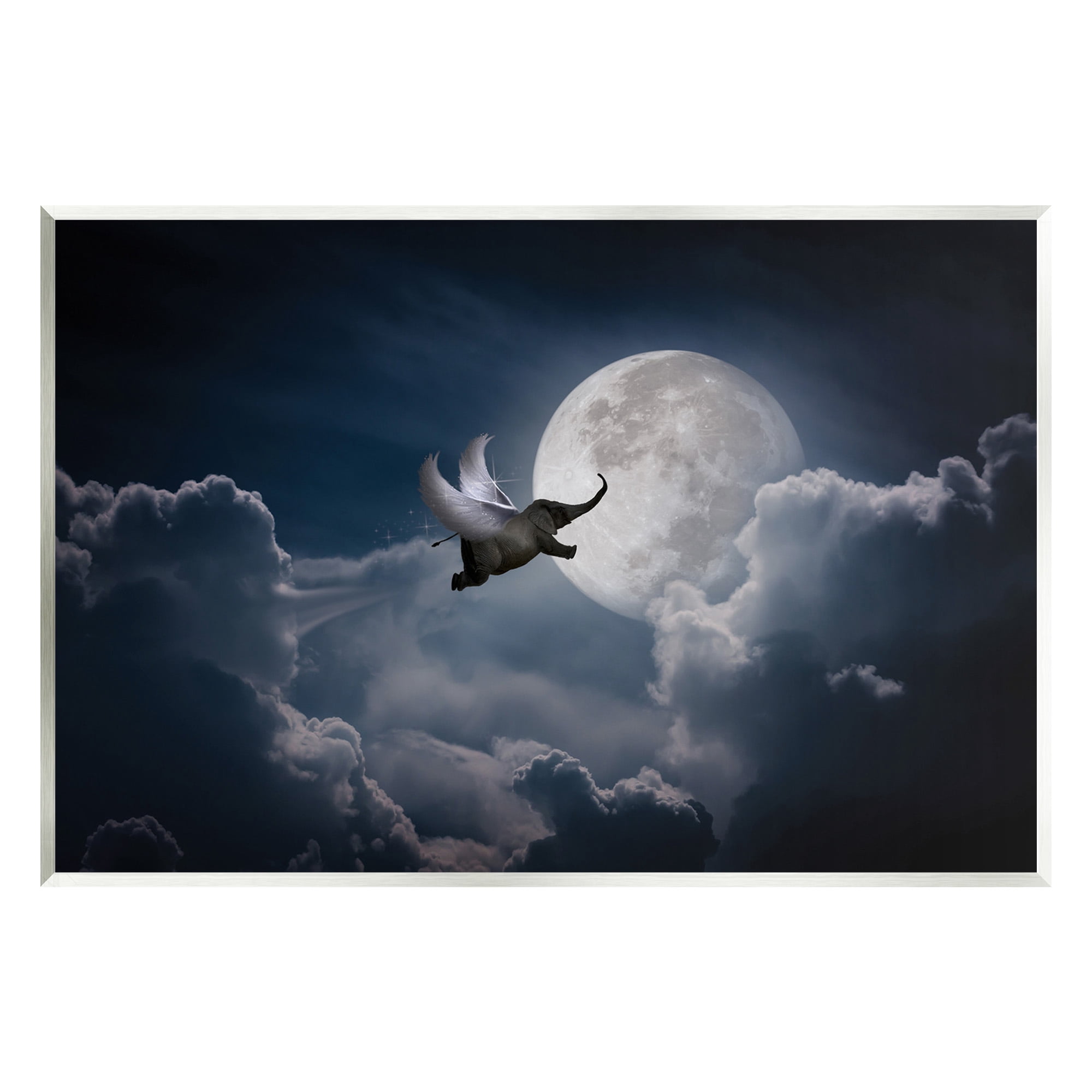 Stupell Industries Flying Elephant & Moon Animals & Insects Painting Unframed Art Print Wall Art, 19 x 13