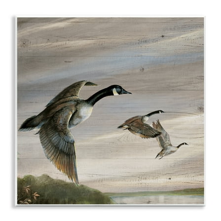 Stupell Industries Flying Geese over Rustic Animals Painting Unframed Art Print Wall Art, 12 x 12