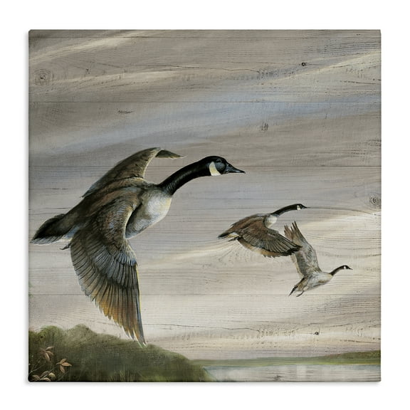 Stupell Industries Flying Geese over Rustic Animals Painting Wrapped Canvas Canvas Art Print Wall Art, 17 x 17