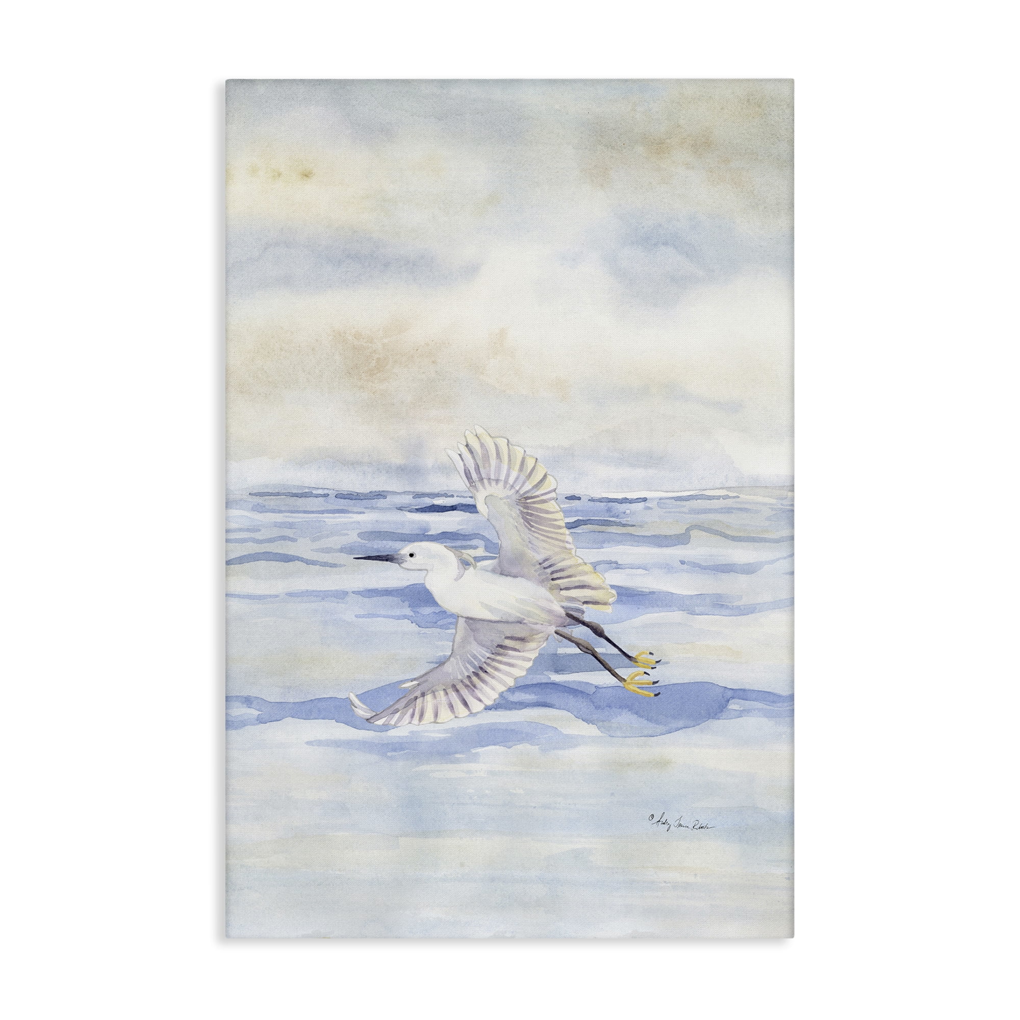 Stupell Industries Flying Heron Over Water Landscape Painting Gallery Wrapped Canvas Art Print Wall Art, 24 x 36