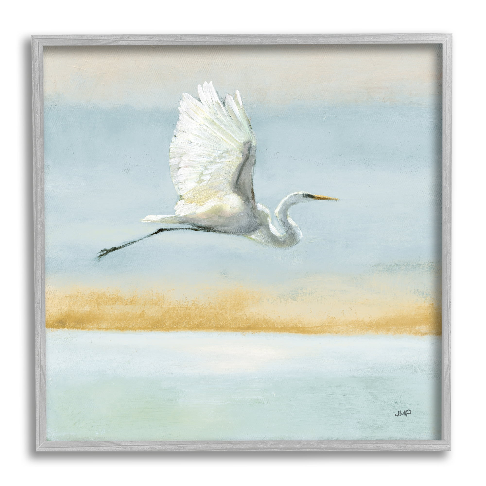 Stupell Industries Flying Heron Painting Animals & Insects Painting Gray Framed Art Print Wall Art, 24 x 24