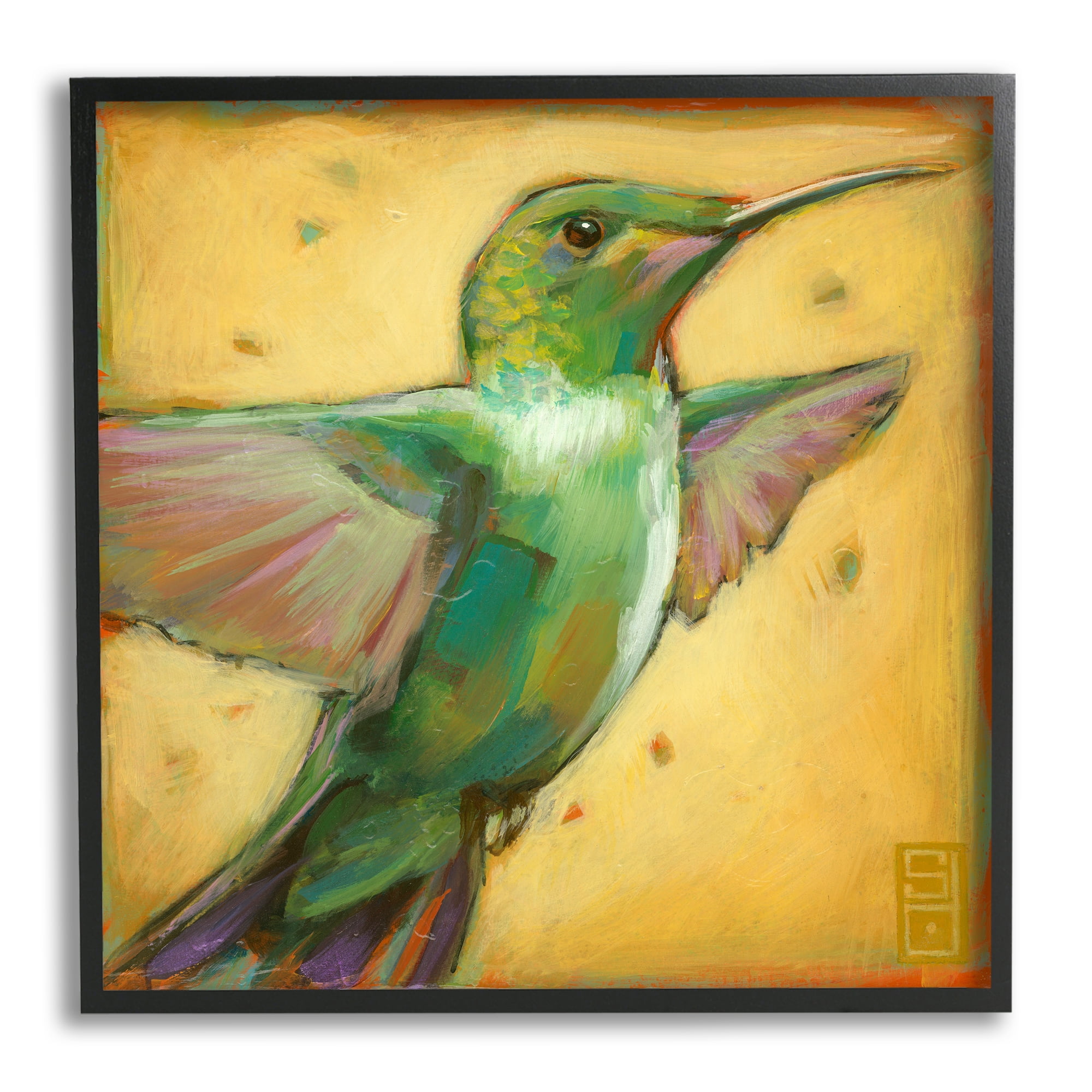 Stupell Industries Flying Hummingbird Painting Animals & Insects Painting Black Framed Art Print Wall Art, 17 x 17