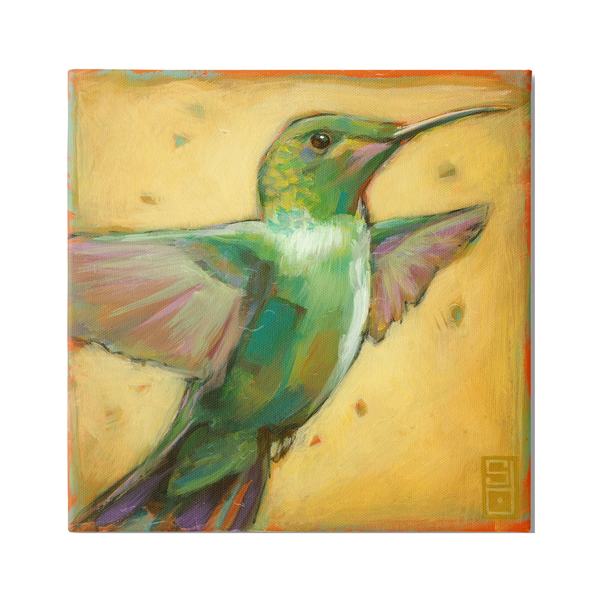 Stupell Industries Flying Hummingbird Painting Animals & Insects Painting Gallery Wrapped Canvas Print Wall Art, 17 x 17
