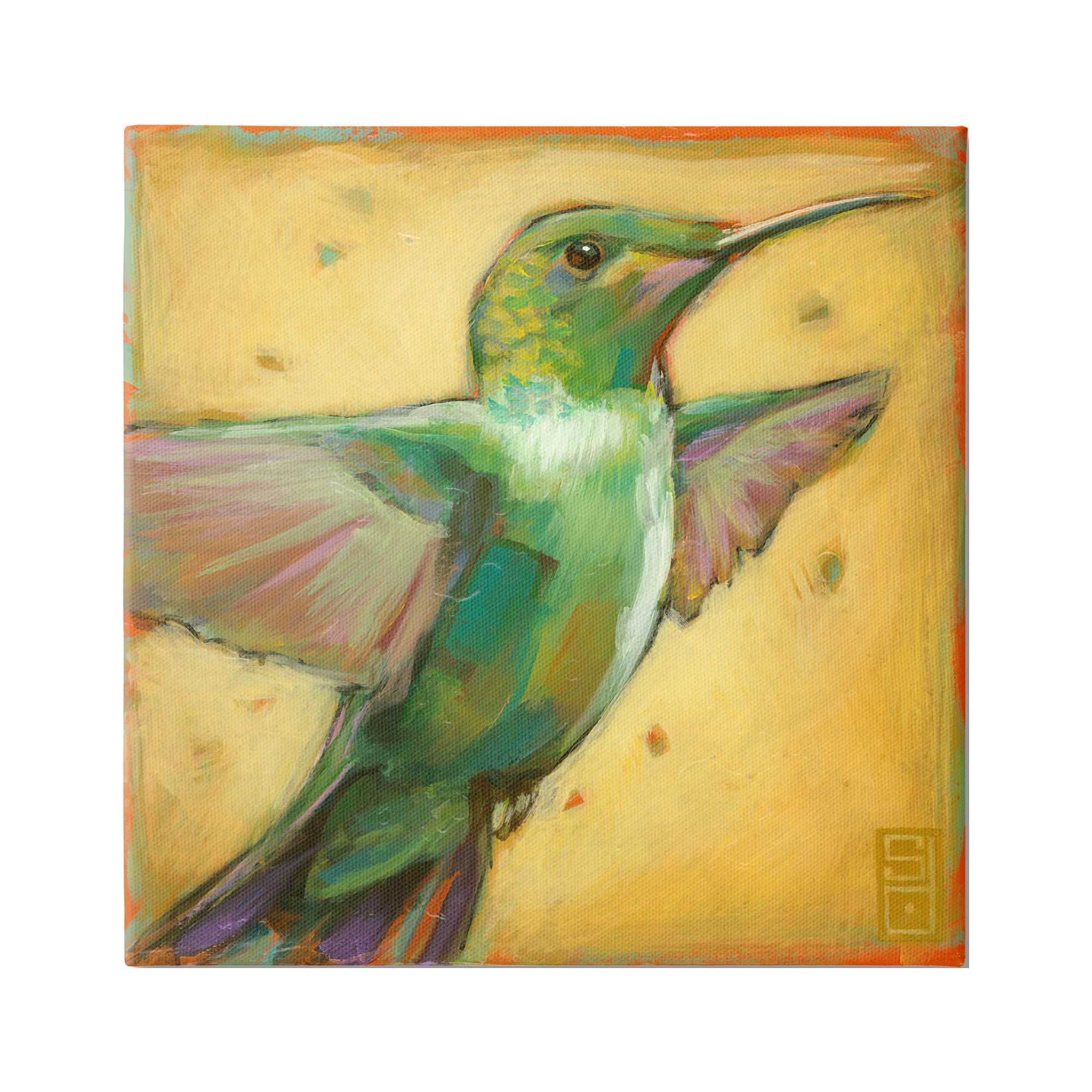 Stupell Industries Flying Hummingbird Painting Animals & Insects Painting Gallery Wrapped Canvas Print Wall Art, 36 x 36