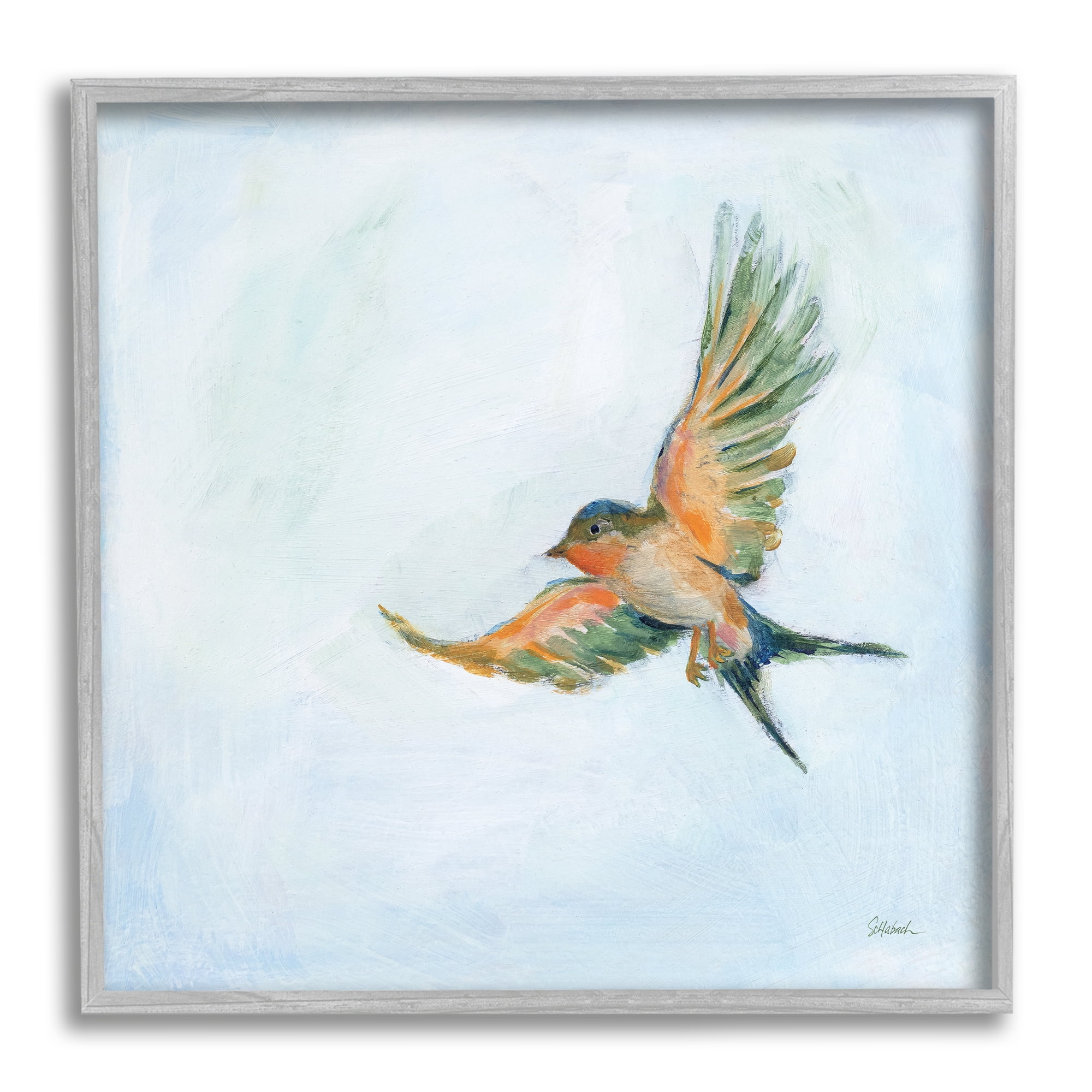 Stupell Industries Flying Hummingbird Painting Animals & Insects Painting Gray Framed Art Print Wall Art, 17 x 17