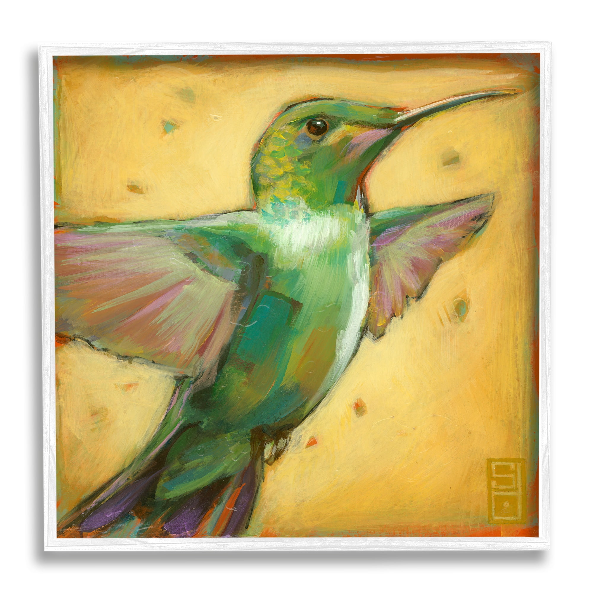 Stupell Industries Flying Hummingbird Painting Animals & Insects Painting White Framed Art Print Wall Art, 17 x 17