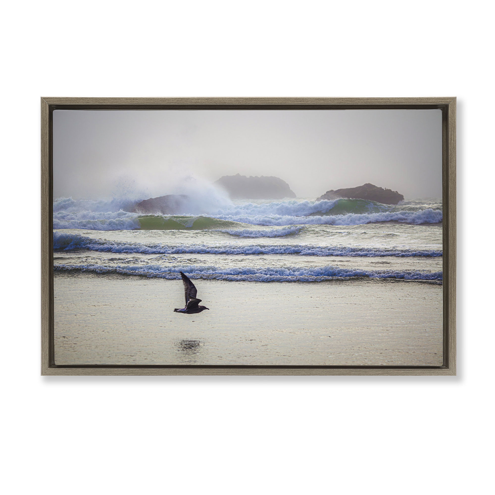 Stupell Industries Flying Low over Shore Landscape & Nature Photography Brown Floater Framed Canvas Art Print Wall Art, 25 x 17
