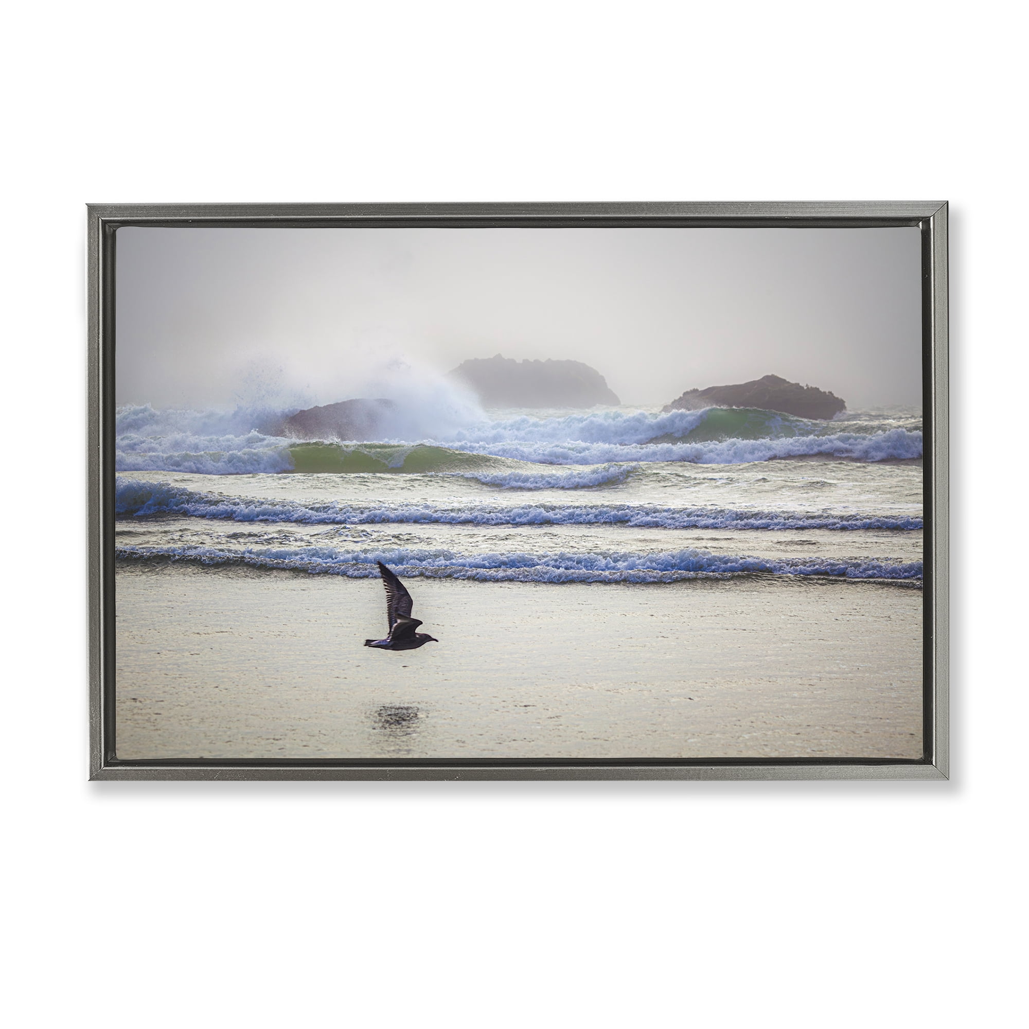 Stupell Industries Flying Low over Shore Landscape & Nature Photography Gray Floater Framed Canvas Art Print Wall Art, 31 x 21