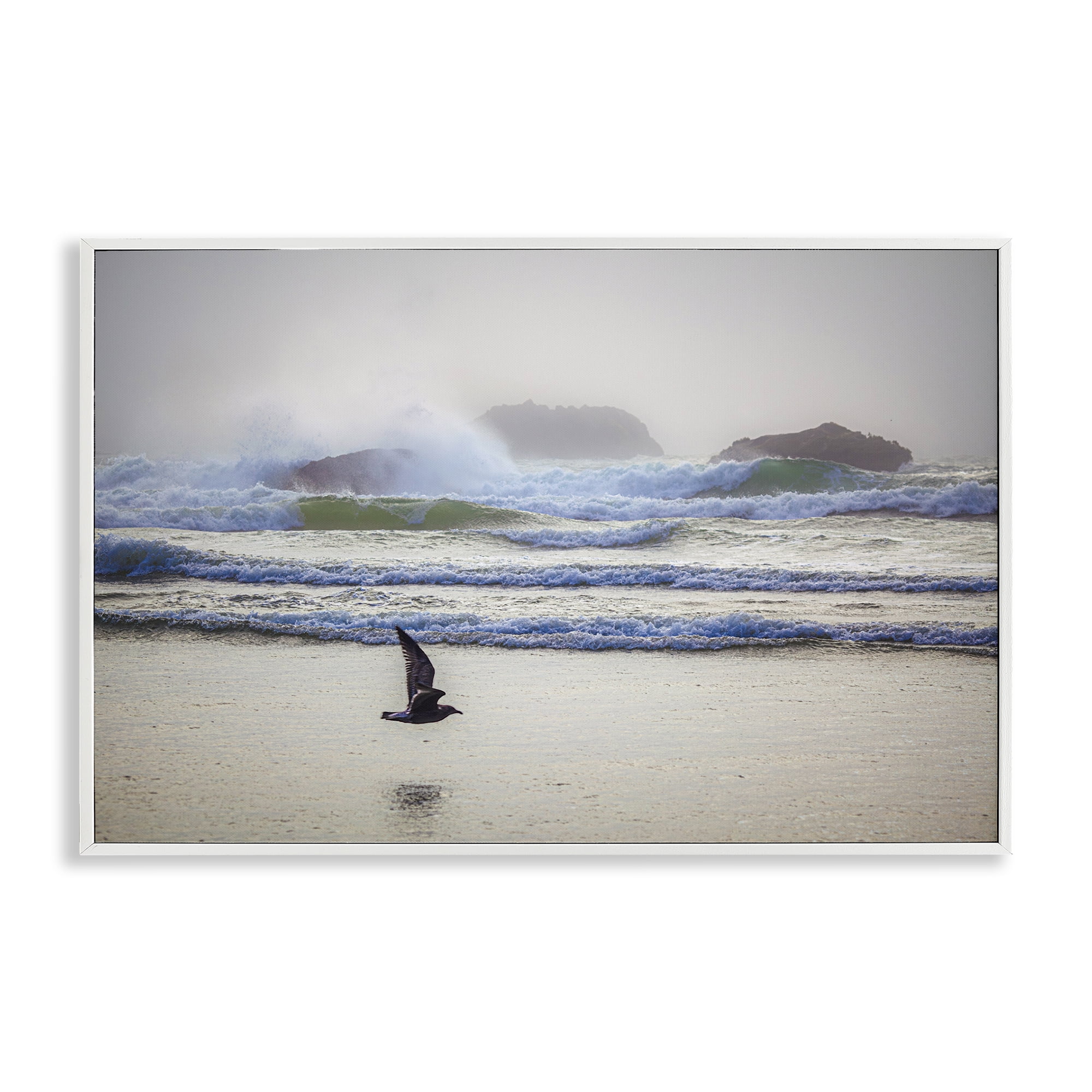 Stupell Industries Flying Low over Shore Landscape & Nature Photography White Framed Art Print Wall Art, 30 x 20