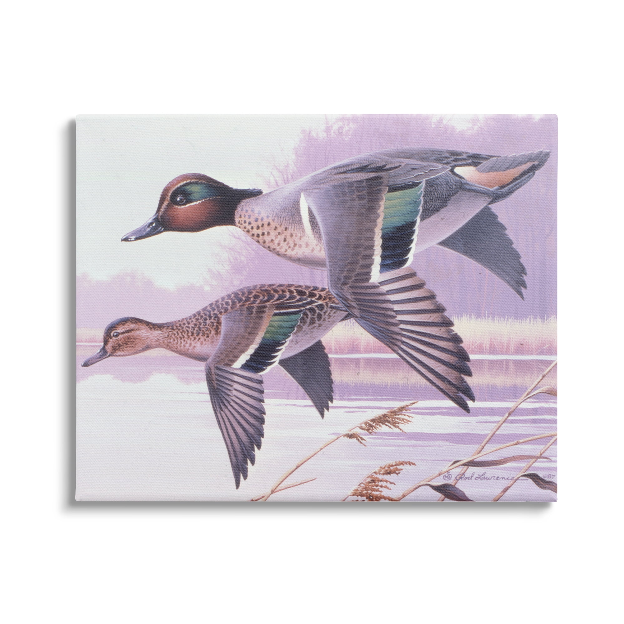 Stupell Industries Flying Mallards over Lake Animals & Insects Painting Gallery Wrapped Canvas Art Print Wall Art, 20 x 16