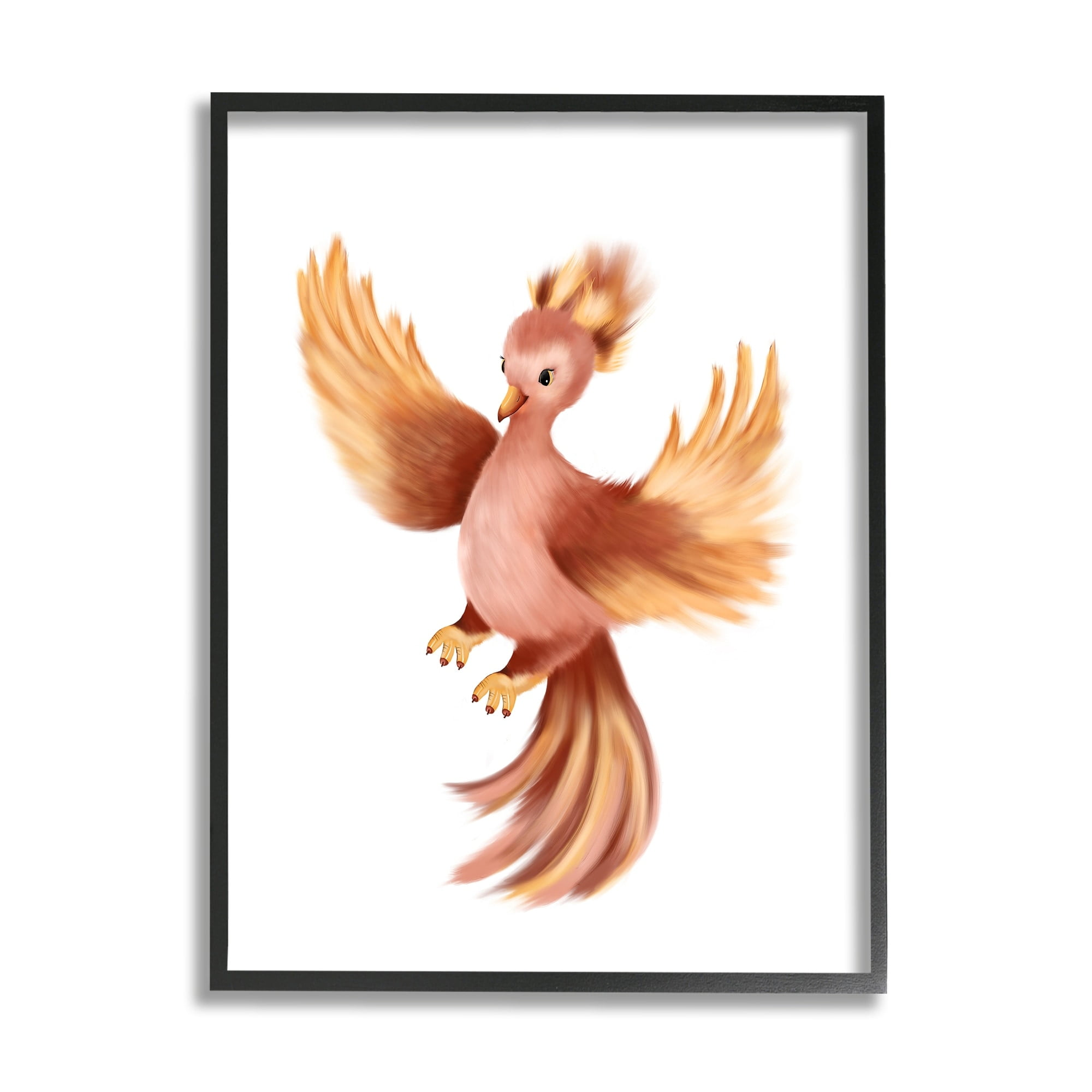 Stupell Industries Flying Phoenix Bird Mythology Fantasy Creature Illustration Painting Black Framed Art Print Wall Art, Design by Studio Q