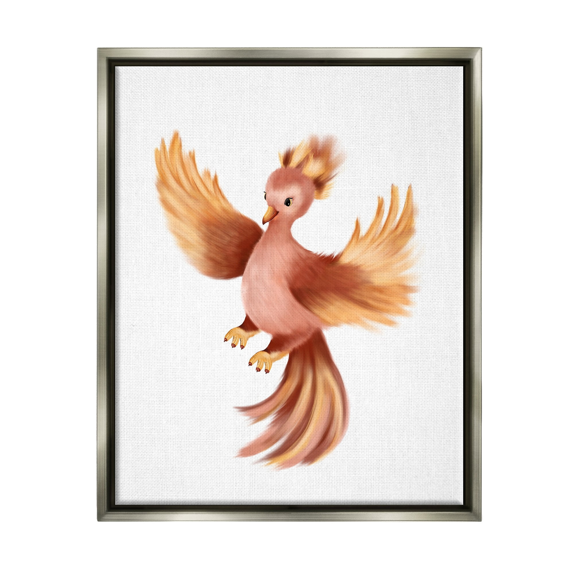 Stupell Industries Flying Phoenix Bird Mythology Fantasy Creature Illustration Painting Luster Gray Floating Framed Canvas Print Wall Art, Design by Studio Q
