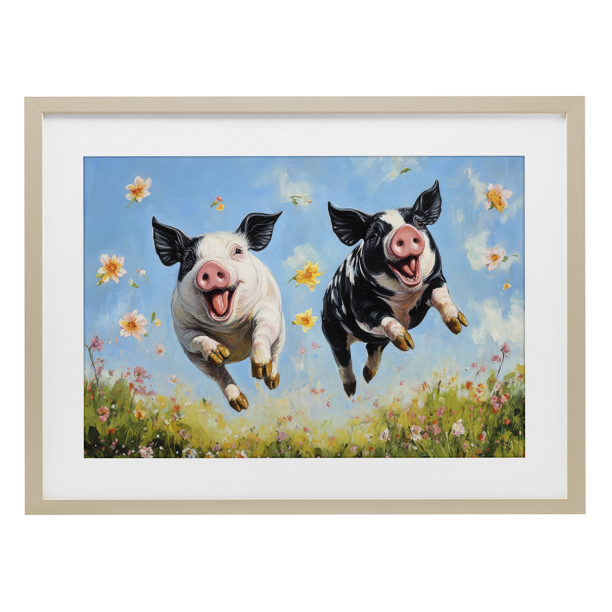 Stupell Industries Flying Pigs & Flowers Birch Framed Print Under Glass, design by The Wands Want