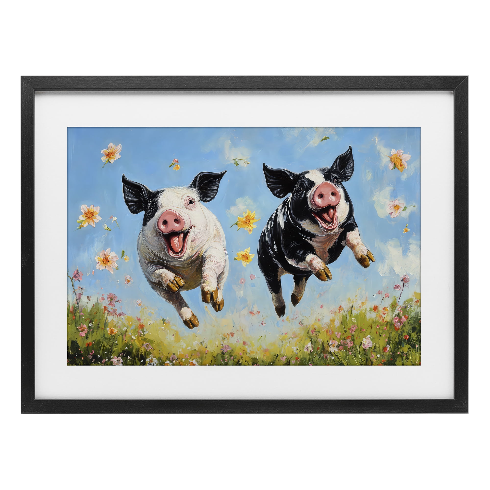 Stupell Industries Flying Pigs & Flowers Black Framed Print Under Glass, design by The Wands Want