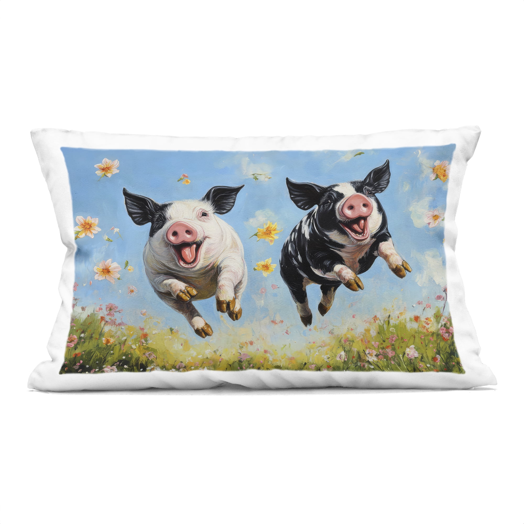 Stupell Industries Flying Pigs & Flowers Decorative Printed Throw Pillow, design by The Wands Want, 14 x 7 x 20