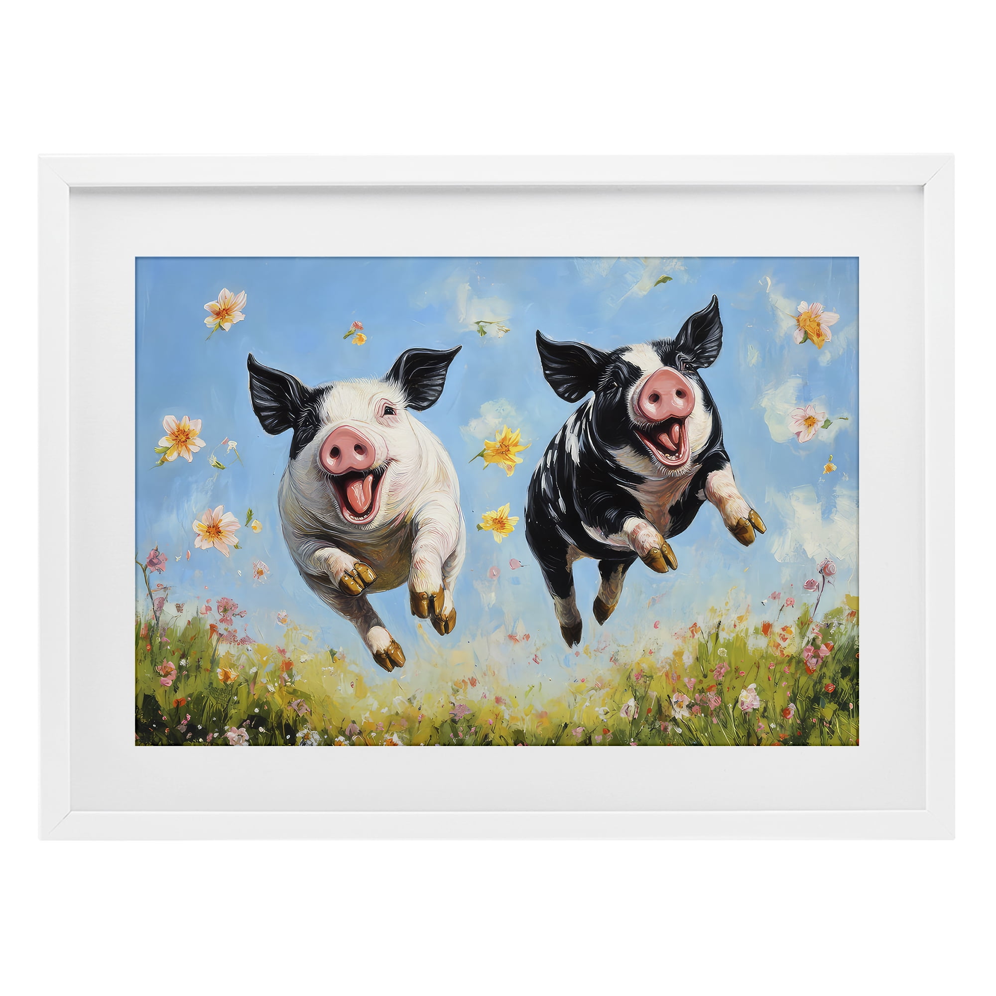 Stupell Industries Flying Pigs & Flowers White Framed Print Under Glass, design by The Wands Want