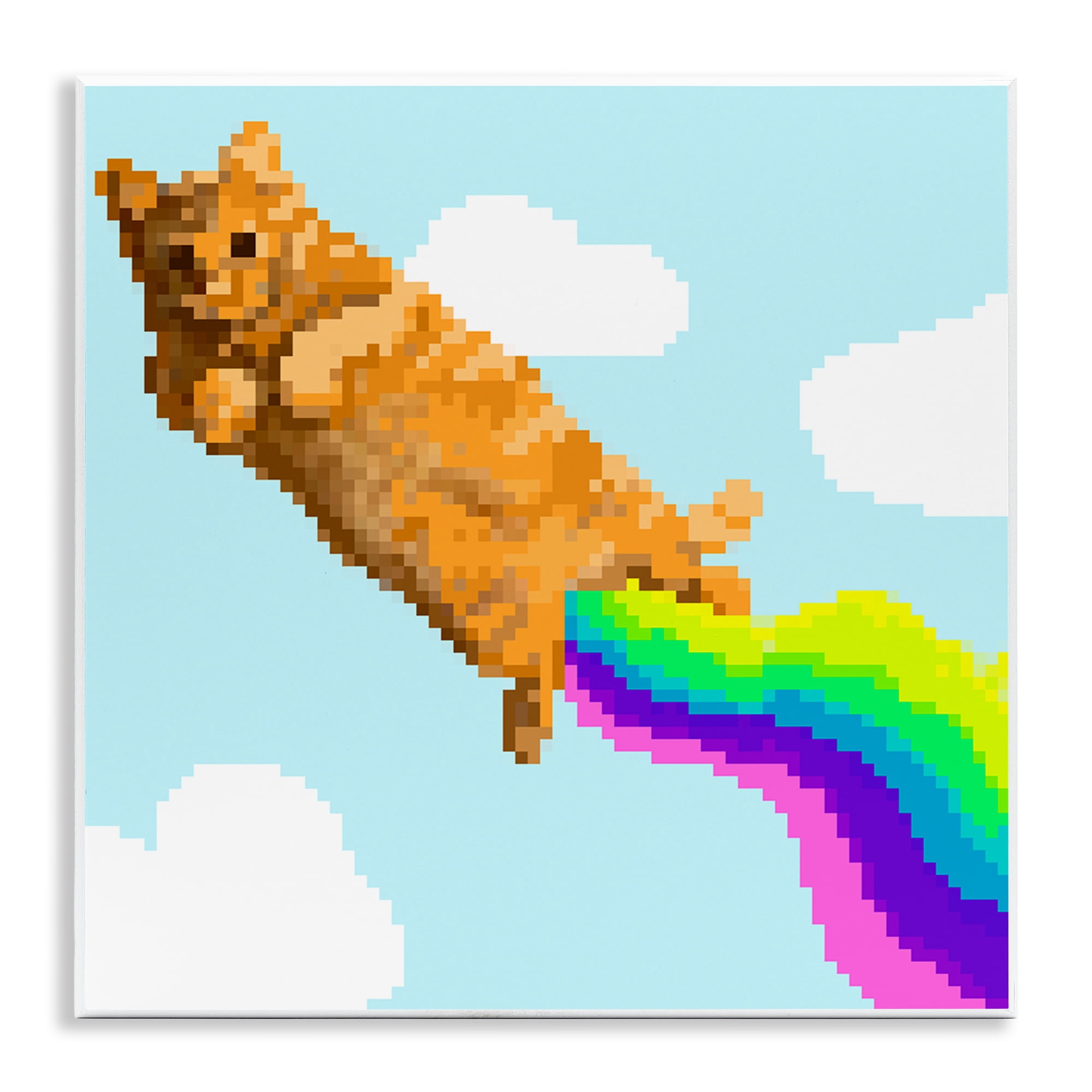 Stupell Industries Flying Rainbow Pixel Cat Animals Painting Unframed Art Print Wall Art, 12 x 12