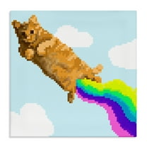 Stupell Industries Flying Rainbow Pixel Cat Animals Painting Wrapped Canvas Art Print Wall Art, 17 x 17