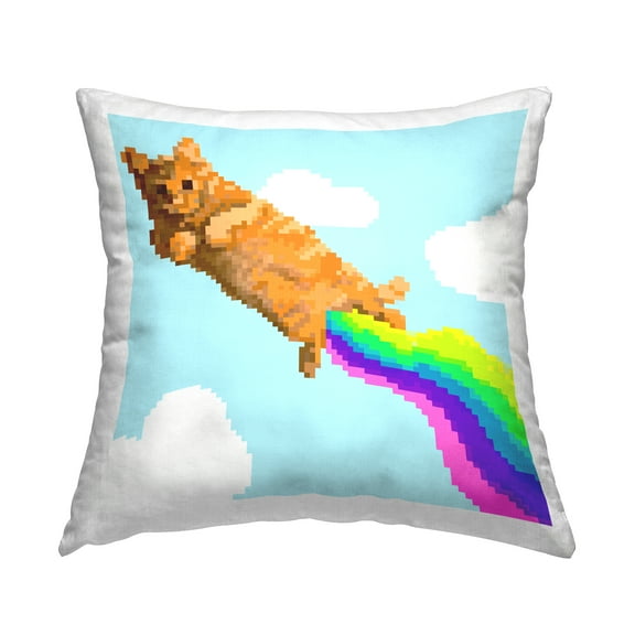 Stupell Industries Flying Rainbow Pixel Cat Decorative Printed Throw Pillow Design by June Erica Vess .