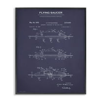 Stupell Industries Flying Saucer Blueprint Transportation Painting Black Framed Art Print Wall Art, 11 x 14