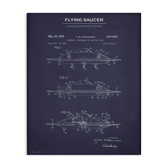 Stupell Industries Flying Saucer Blueprint Transportation Painting Gallery Wrapped Canvas Art Print Wall Art, 24 x 30