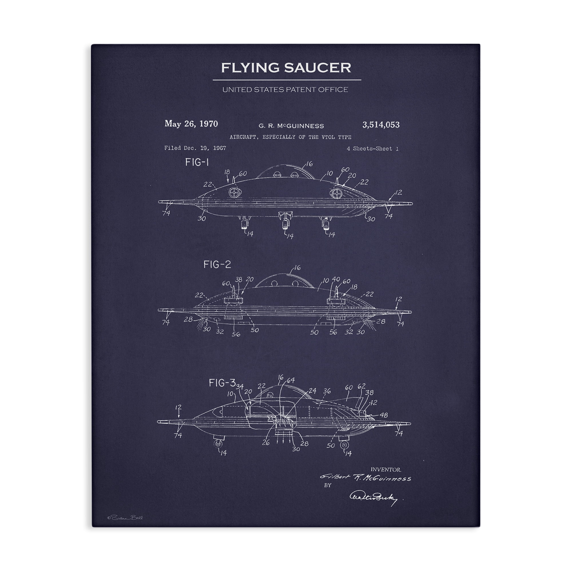 Stupell Industries Flying Saucer Blueprint Transportation Painting Gallery Wrapped Canvas Art Print Wall Art, 36 x 48