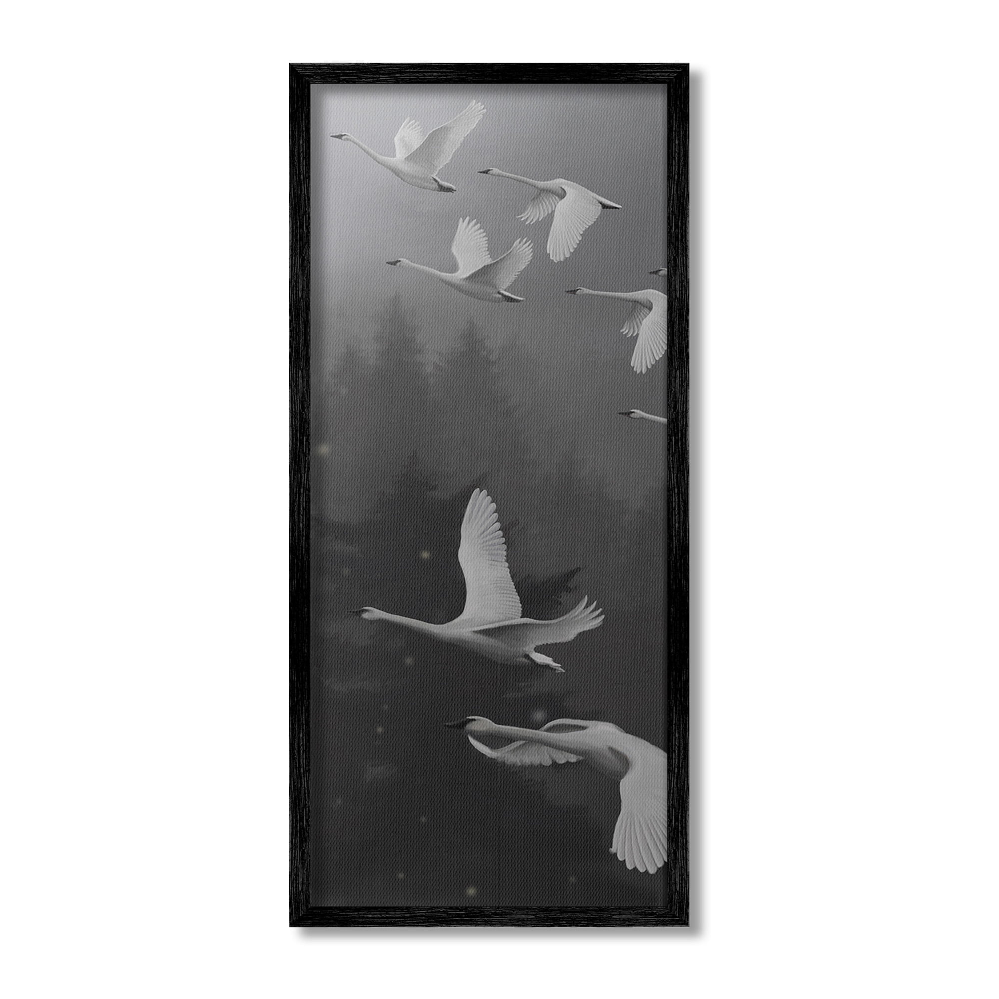 Stupell Industries Flying Swan Flock Animals & Insects Painting Black Framed Art Print Wall Art, 10 x 24