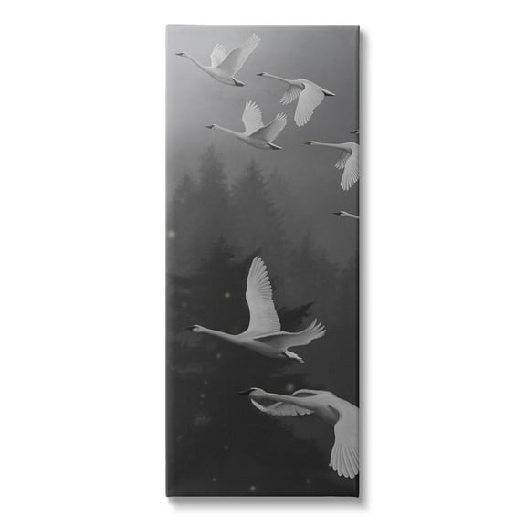 Stupell Industries Flying Swan Flock Animals & Insects Painting Gallery Wrapped Canvas Art Print Wall Art, 10 x 24