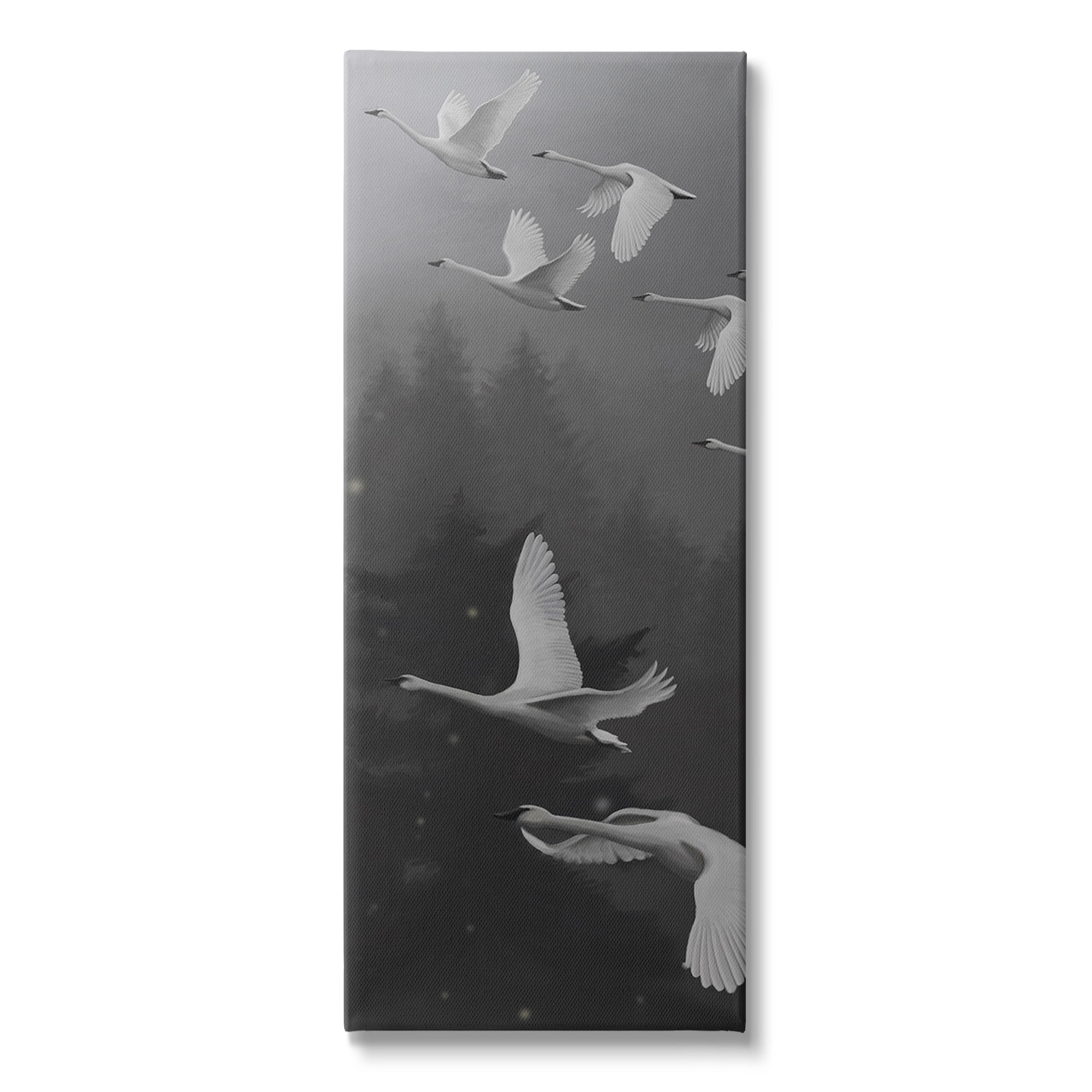 Stupell Industries Flying Swan Flock Animals & Insects Painting Gallery Wrapped Canvas Art Print Wall Art, 13 x 30