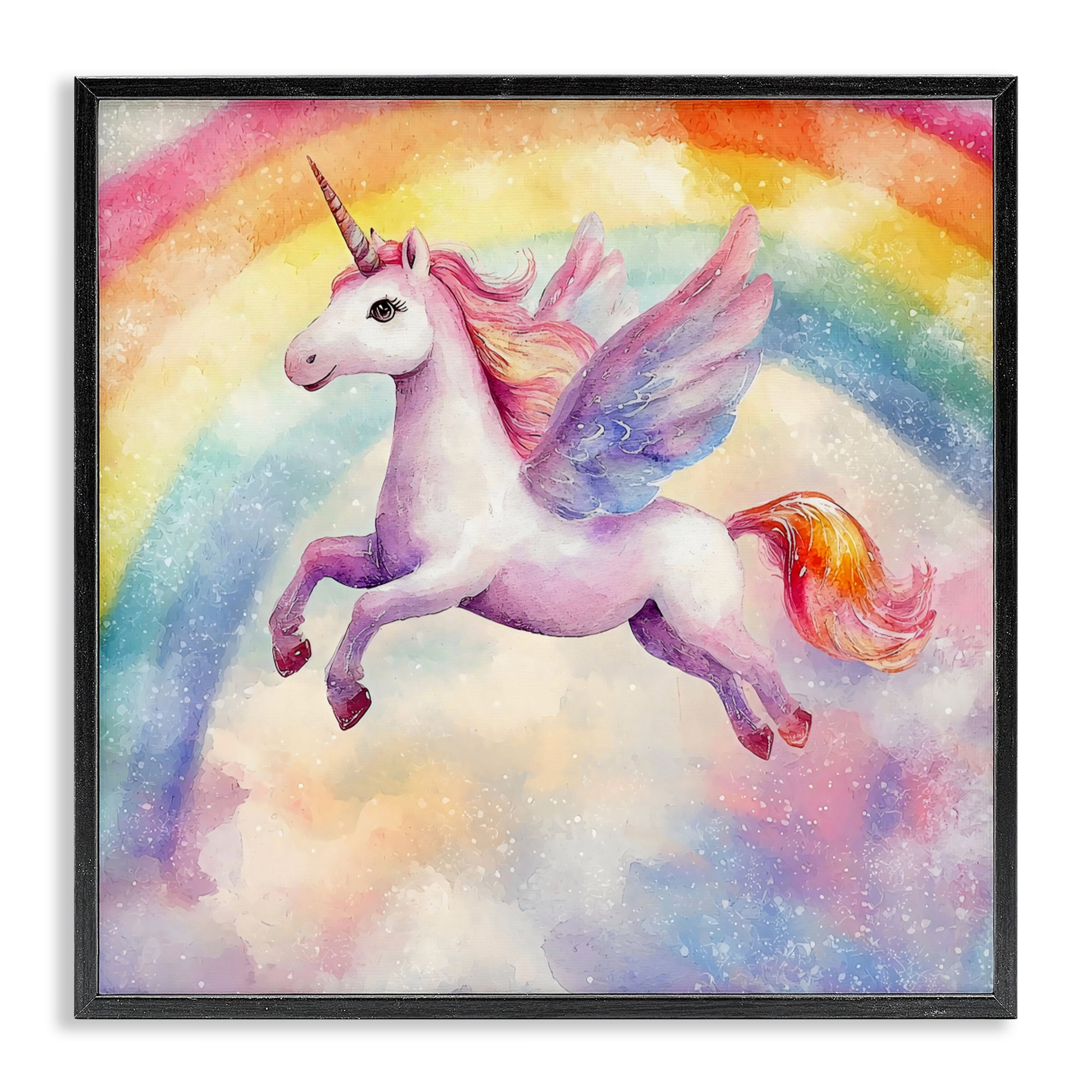 Stupell Industries Flying Unicorn In Rainbow Sky Black Framed Giclee Art, design by Creative Studio
