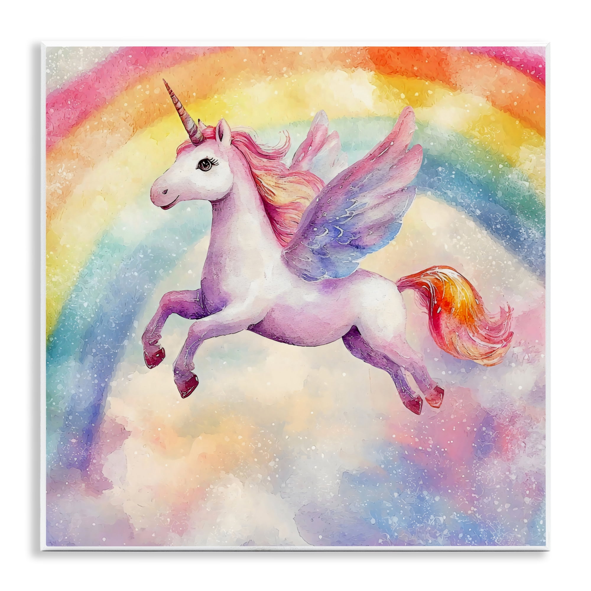 Stupell Industries Flying Unicorn In Rainbow Sky Wall Plaque Art, design by Creative Studio