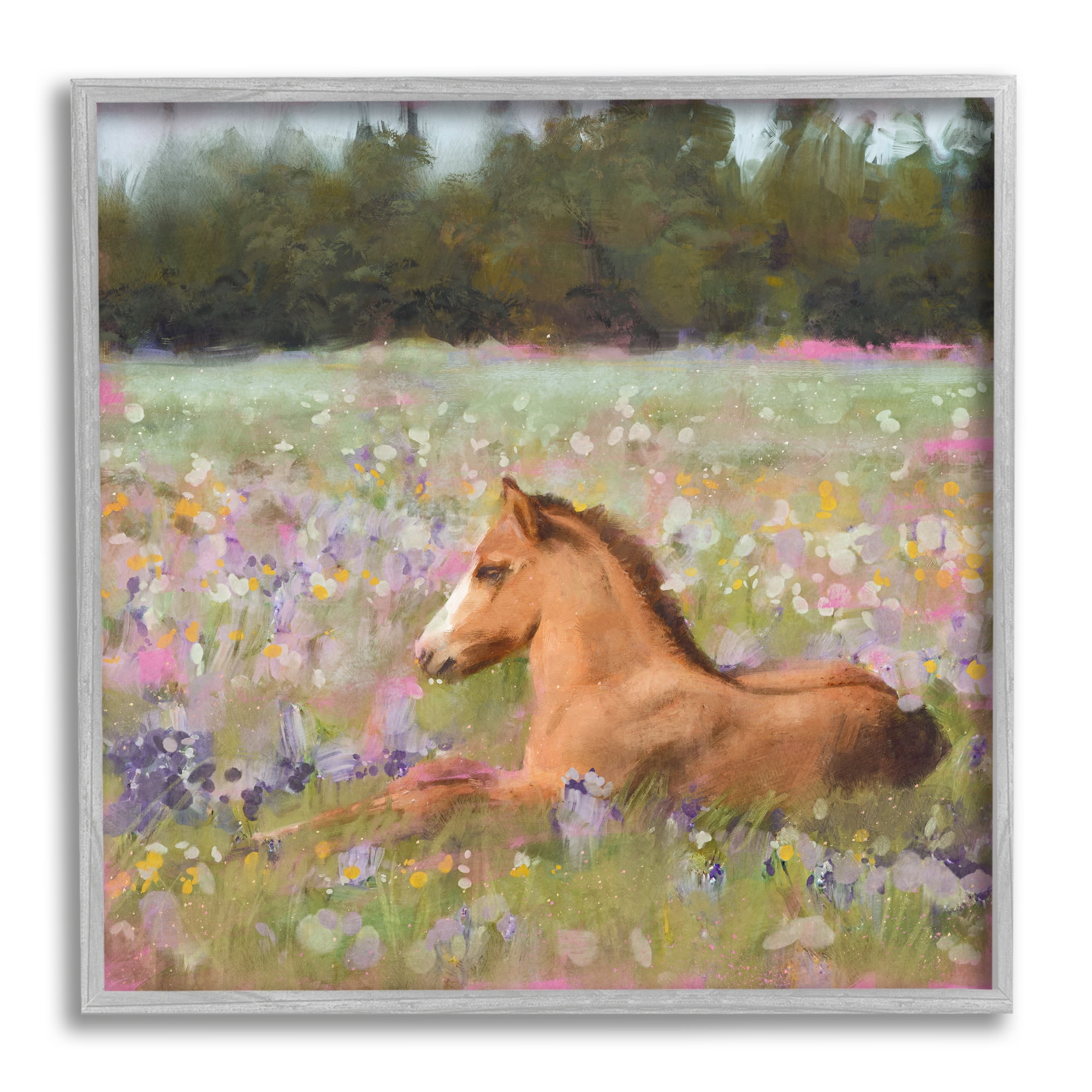 Stupell Industries Foal Horse Lounging Flower Meadow Animals & Insects Painting Gray Framed Art Print Wall Art