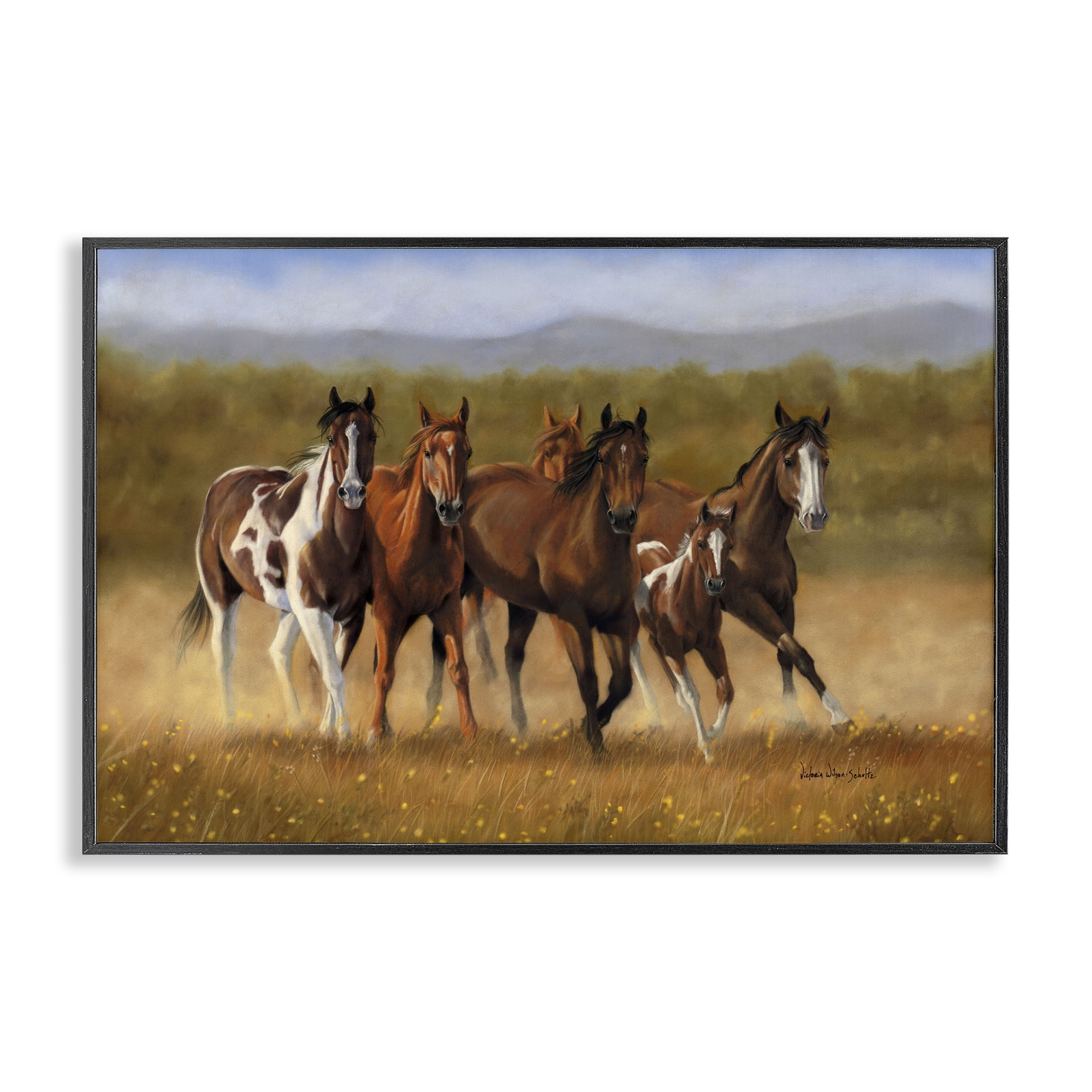 Stupell Industries Foal's First Run Animals & Insects Painting Black Framed Art Print Wall Art, 30 x 20