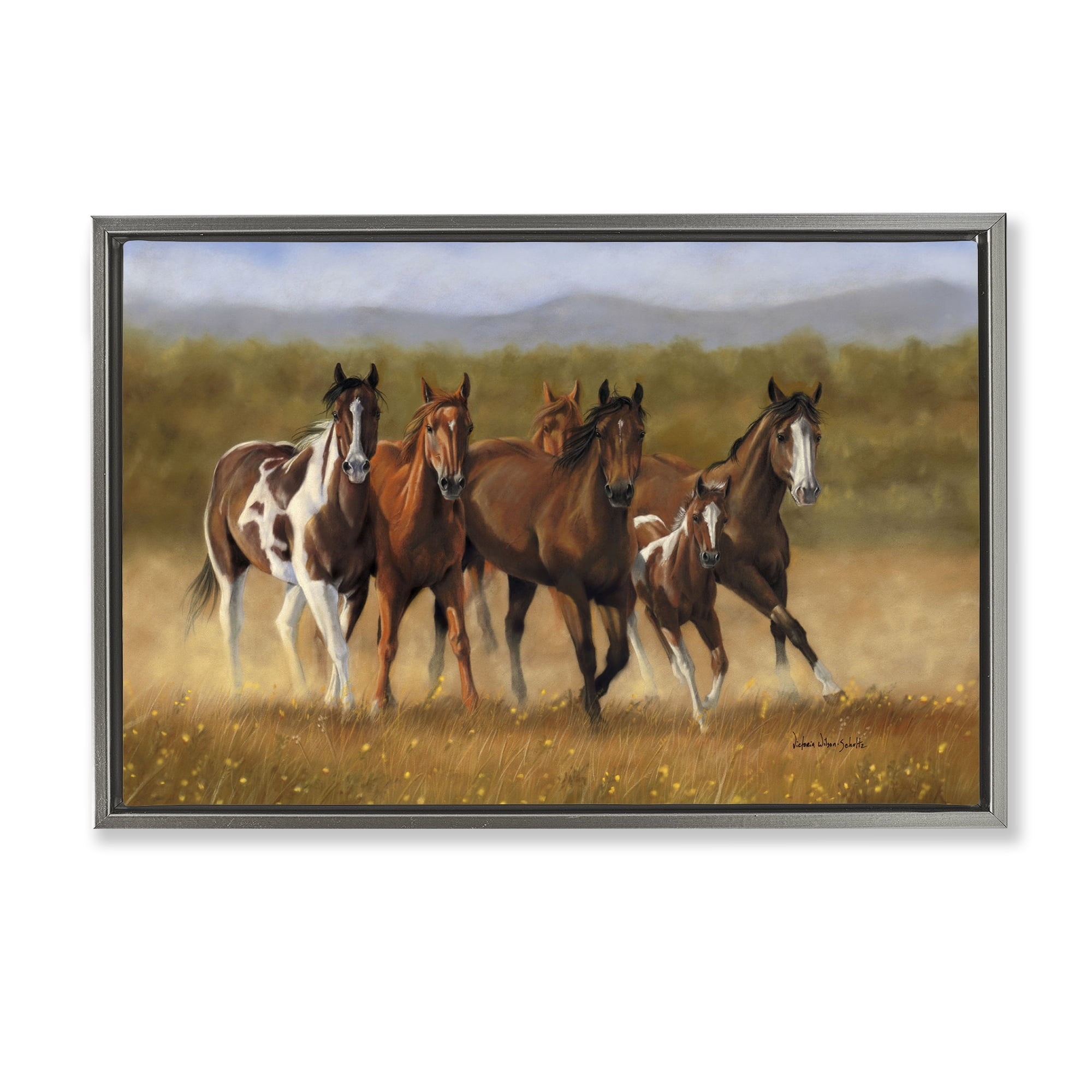 Stupell Industries Foal's First Run Animals & Insects Painting Gray Floater Framed Canvas Art Print Wall Art, 31 x 21