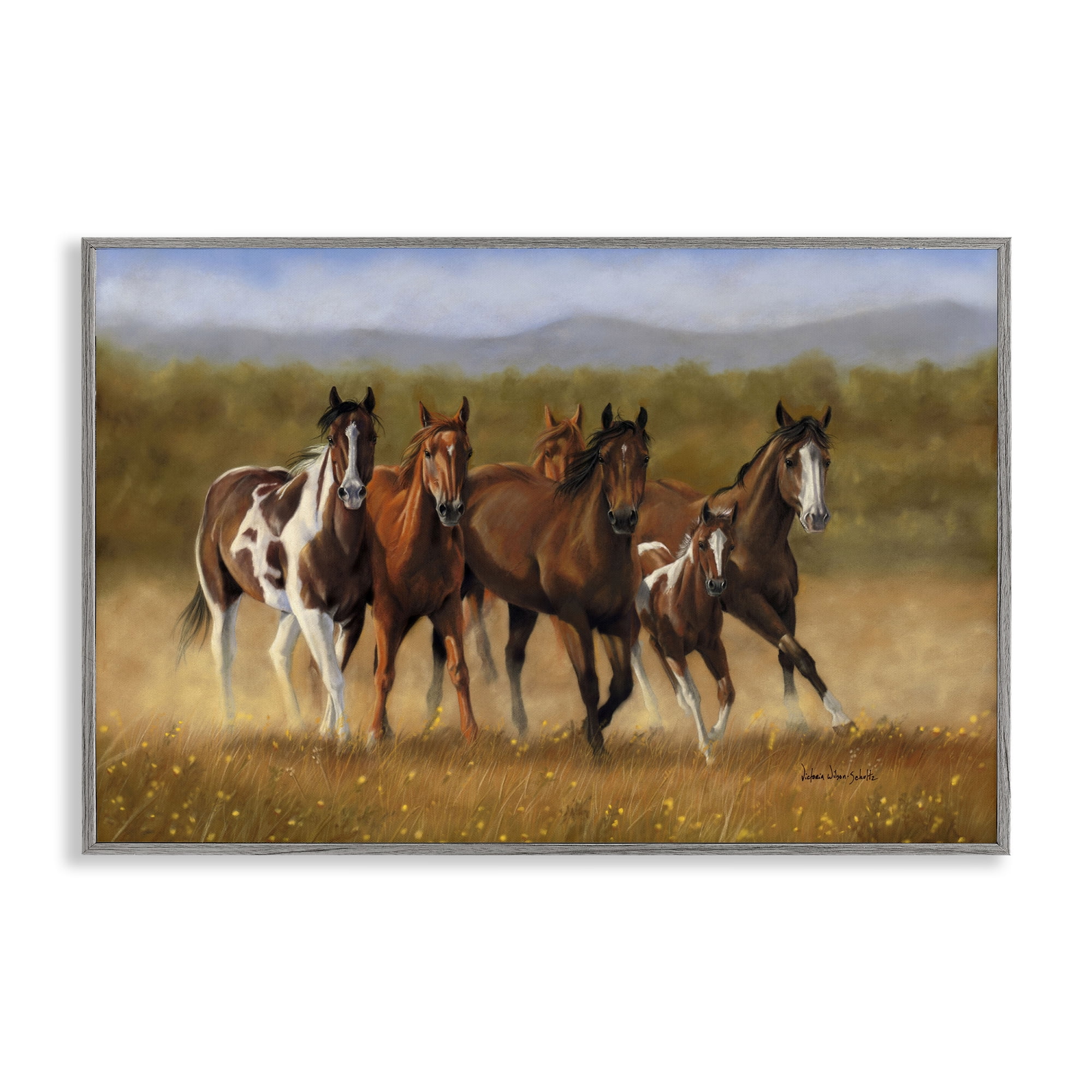Stupell Industries Foal's First Run Animals & Insects Painting Gray Framed Art Print Wall Art, 18 x 12