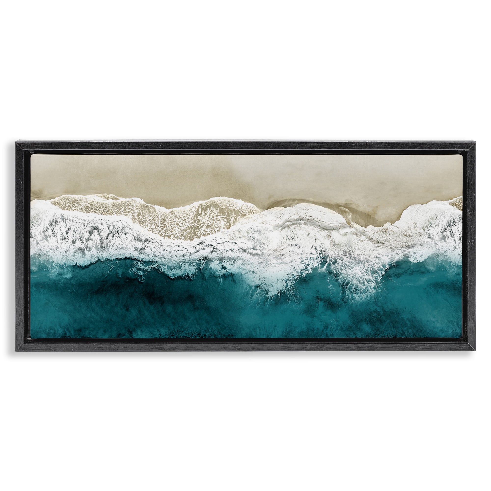 Stupell Industries Foamy Beach Coast Deep Ocean Nature Photography Black Floater Framed Canvas Art Print Wall Art, 31 x 14