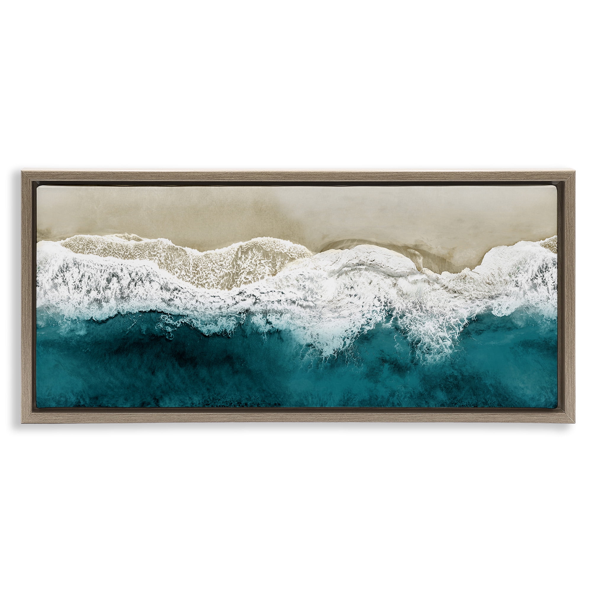 Stupell Industries Foamy Beach Coast Deep Ocean Nature Photography Brown Floater Framed Canvas Art Print Wall Art, 31 x 14