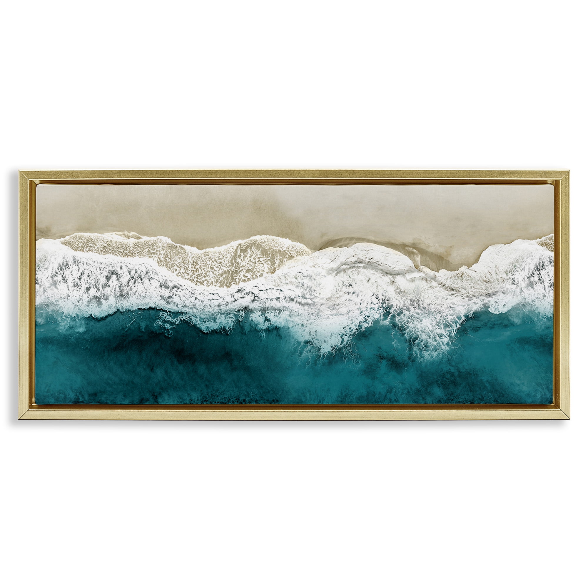 Stupell Industries Foamy Beach Coast Deep Ocean Nature Photography Gold