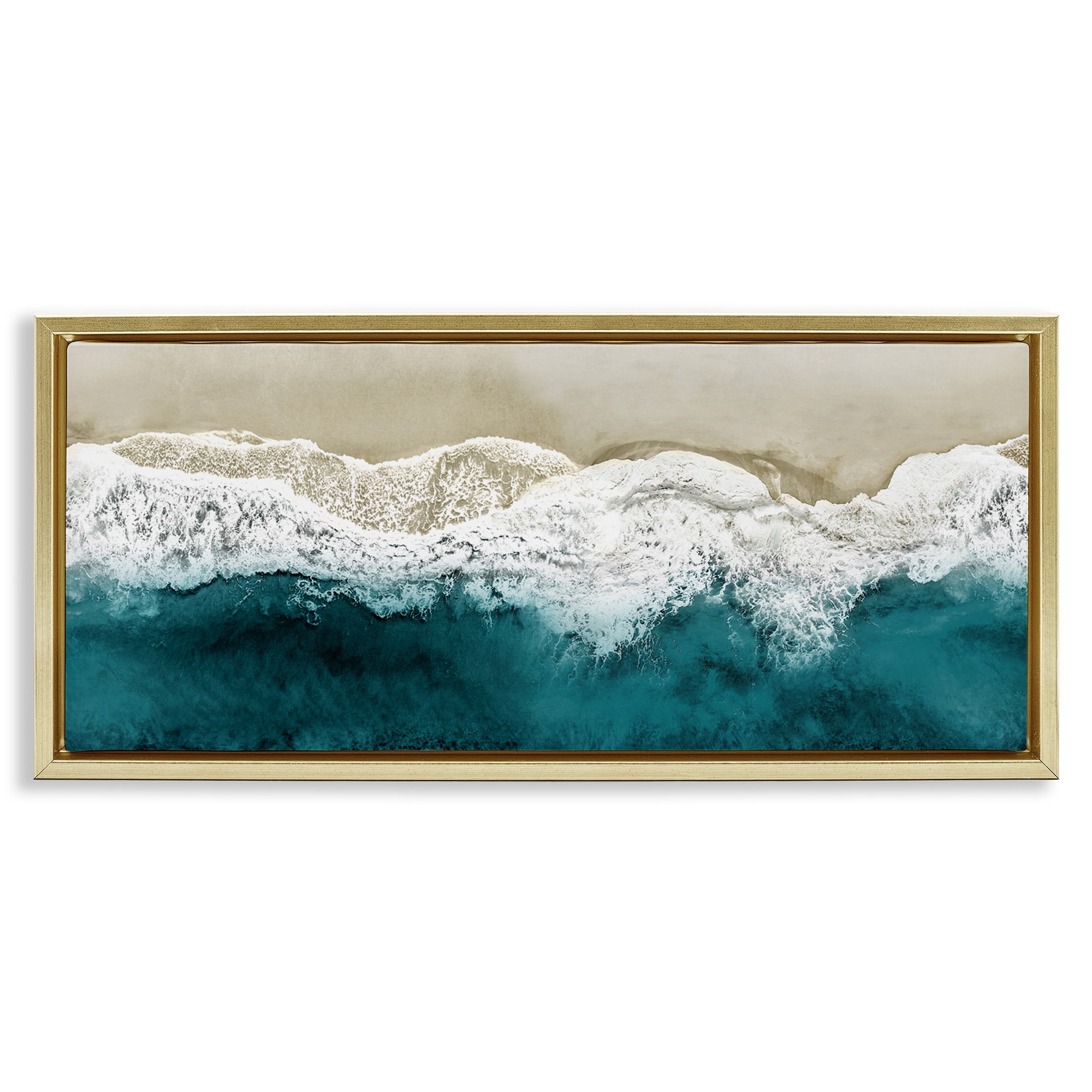 Stupell Industries Foamy Beach Coast Deep Ocean Nature Photography Gold Floater Framed Canvas Art Print Wall Art, 31 x 14