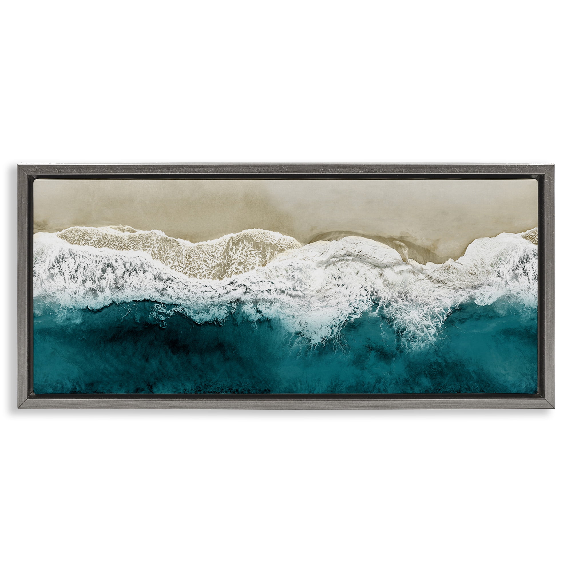 Stupell Industries Foamy Beach Coast Deep Ocean Nature Photography Gray Floater Framed Canvas Art Print Wall Art, 25 x 11