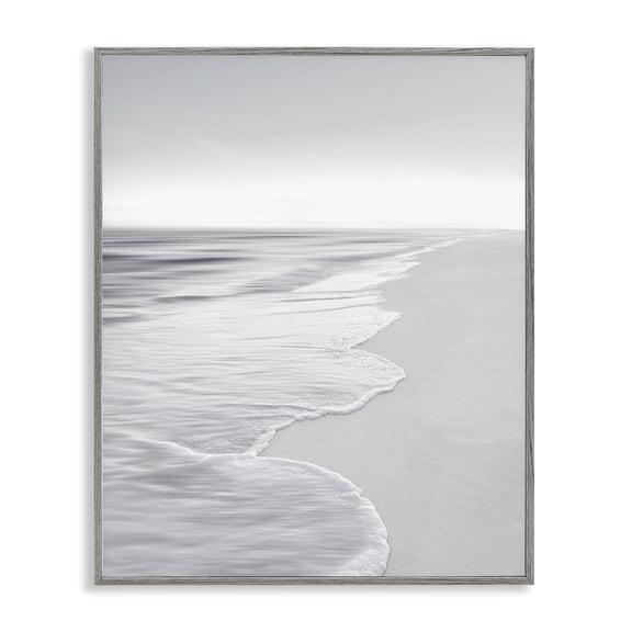Stupell Industries Foamy Beach Coast Landscape & Nature Photography Gray Framed Art Print Wall Art, 16 x 20
