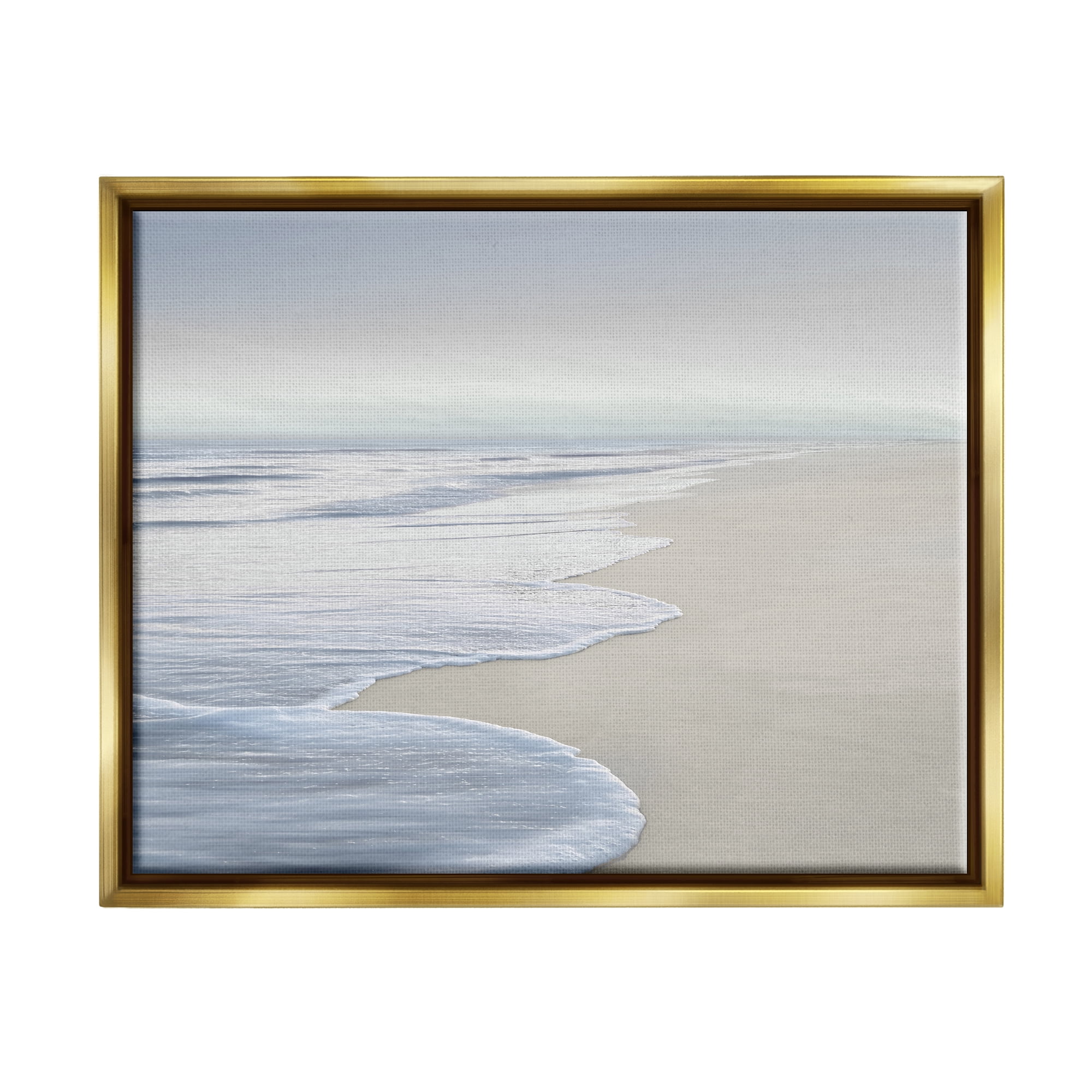 Stupell Industries Foamy Beach Waves Nature Photography Gold Floater Framed Art Print Wall Art, 21 x 17