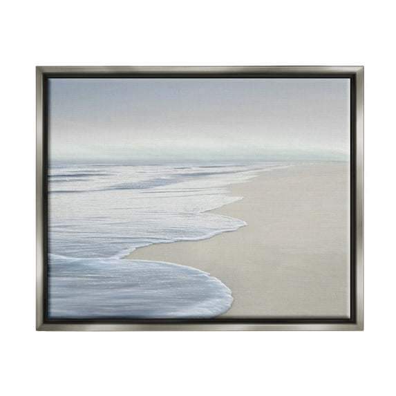 Stupell Industries Foamy Beach Waves Nature Photography Gray Floater Framed Art Print Wall Art, 21 x 17