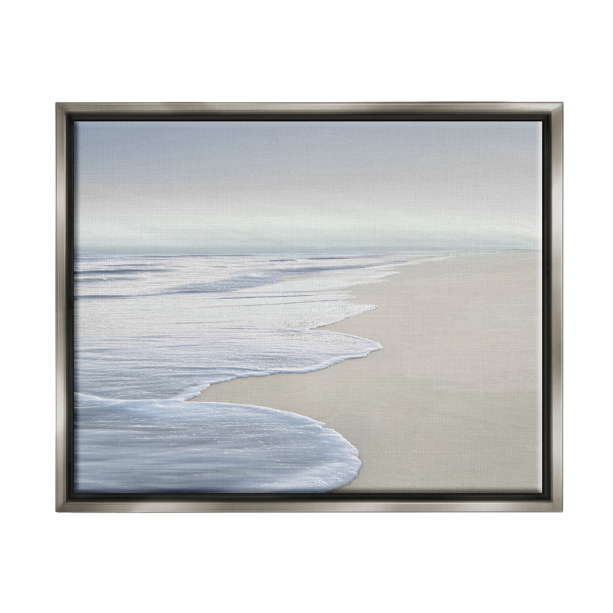 Stupell Industries Foamy Beach Waves Nature Photography Gray Floater Framed Art Print Wall Art, 31 x 25