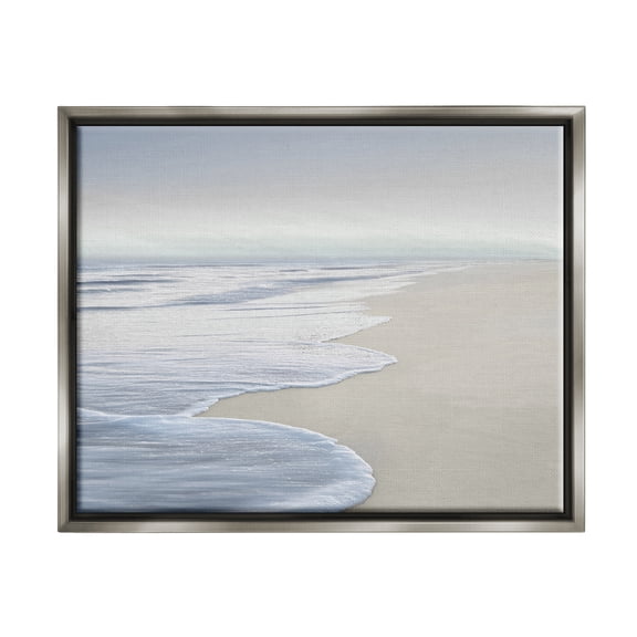 Stupell Industries Foamy Beach Waves Nature Photography Gray Floater Framed Art Print Wall Art, 31 x 25