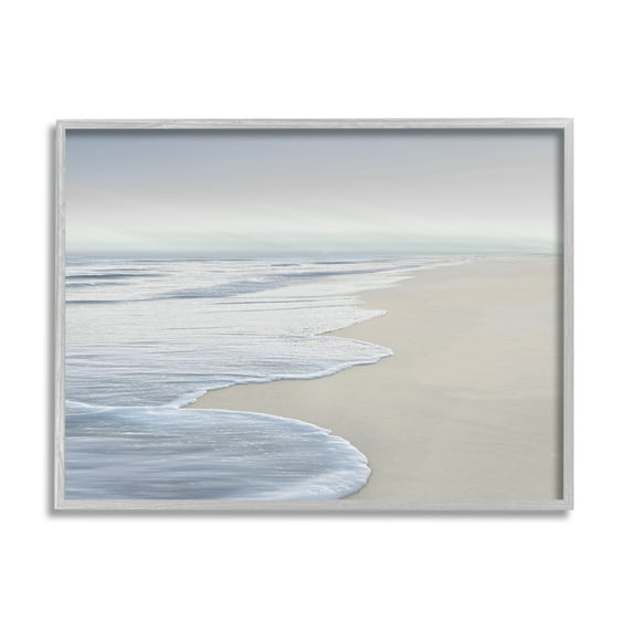 Stupell Industries Foamy Beach Waves Nature Photography Gray Framed Art Print Wall Art, 14 x 11