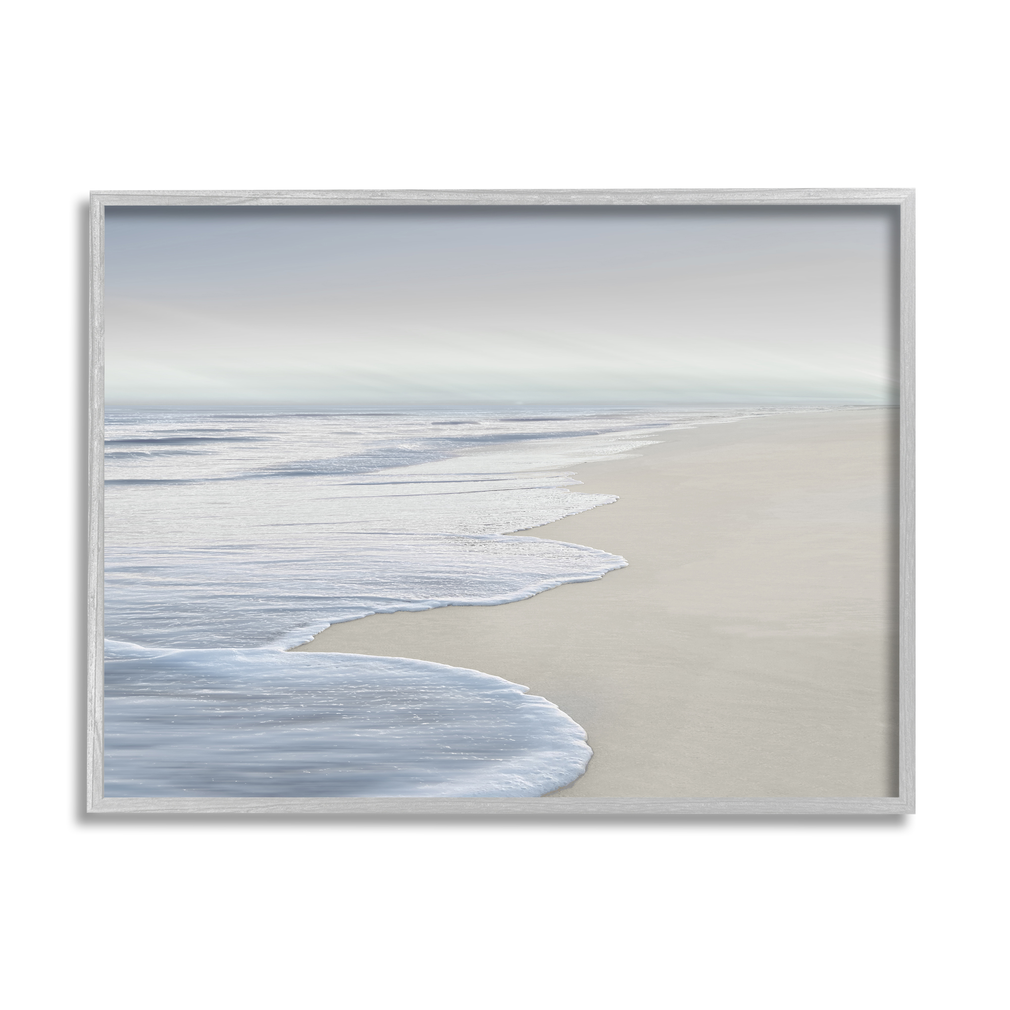 Stupell Industries Foamy Beach Waves Nature Photography Gray Framed Art Print Wall Art, 20 x 16